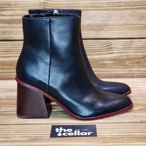 Dolce Vita Womens 7.5 Terrie Black Leather Block Heel Inner Zipper Ankle Booties